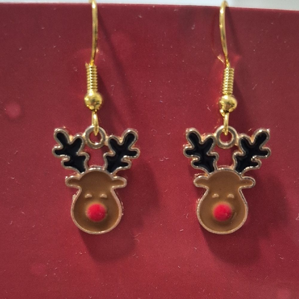 ♡♡♡ Rudolph Reindeer Drop Earrings | Cute Christmas Enamel Jewelry Gift